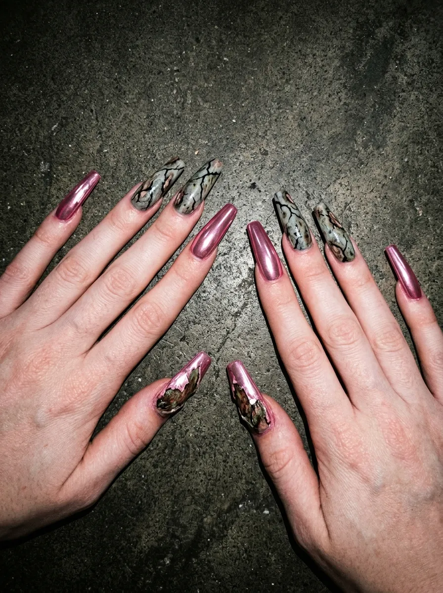 Metallic Pink Zombie Nails