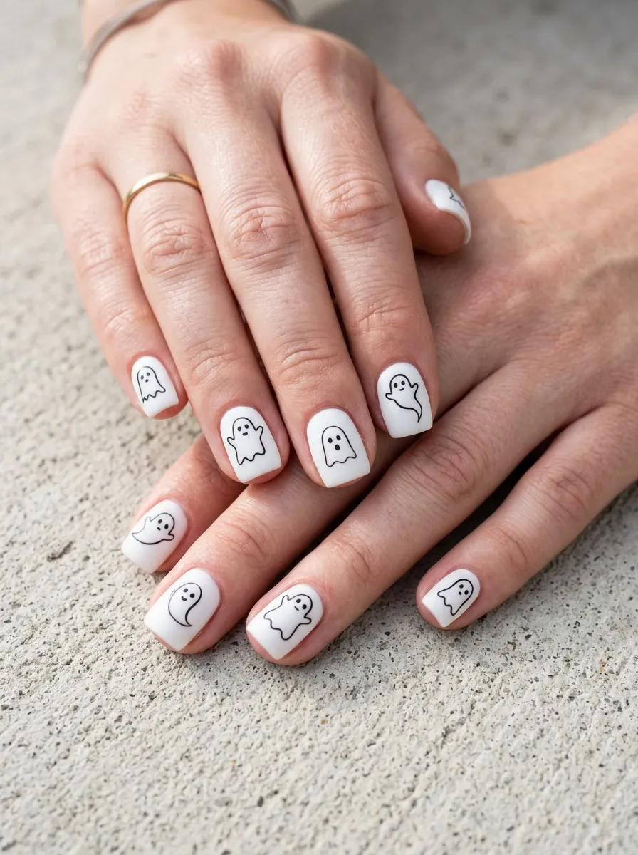 Minimalist Ghost Line Art Nails