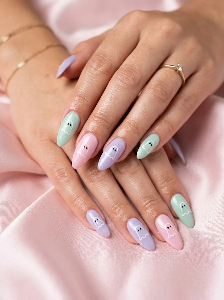 Pastel Ghost Nails for a Soft Spooky Look