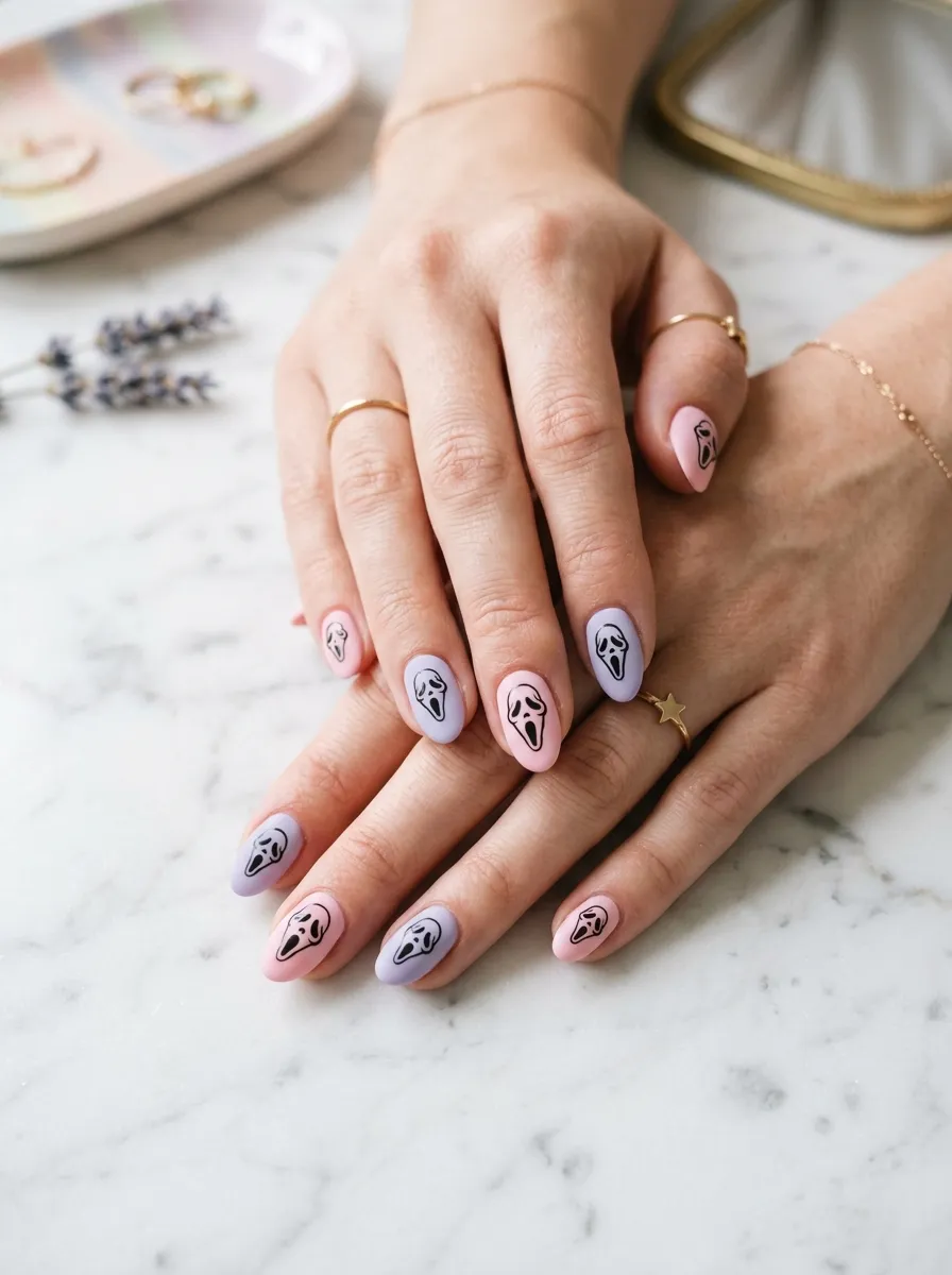 Pastel Goth Ghostface Nails
