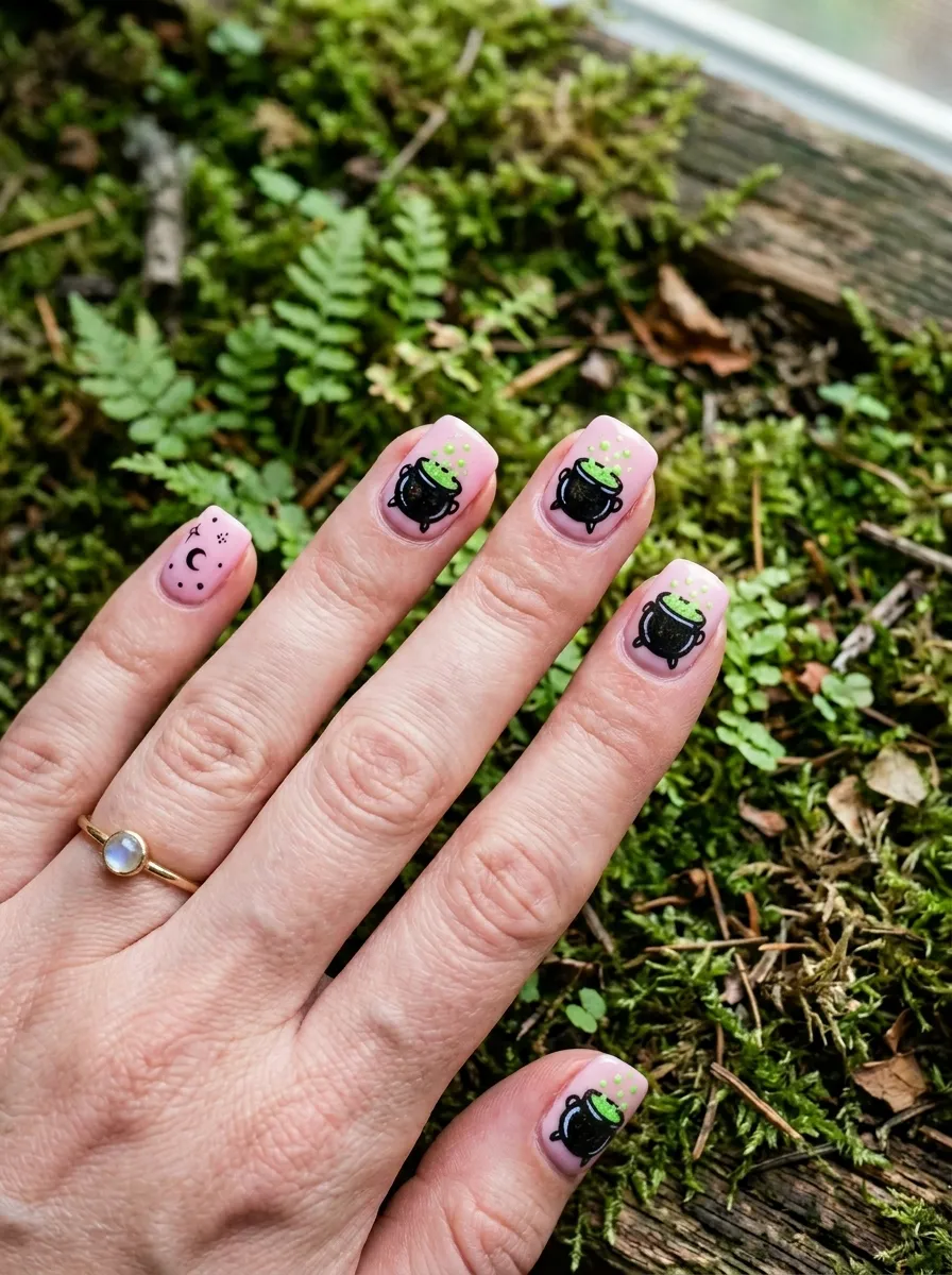 Pastel Pink Cauldron and Potion Nails