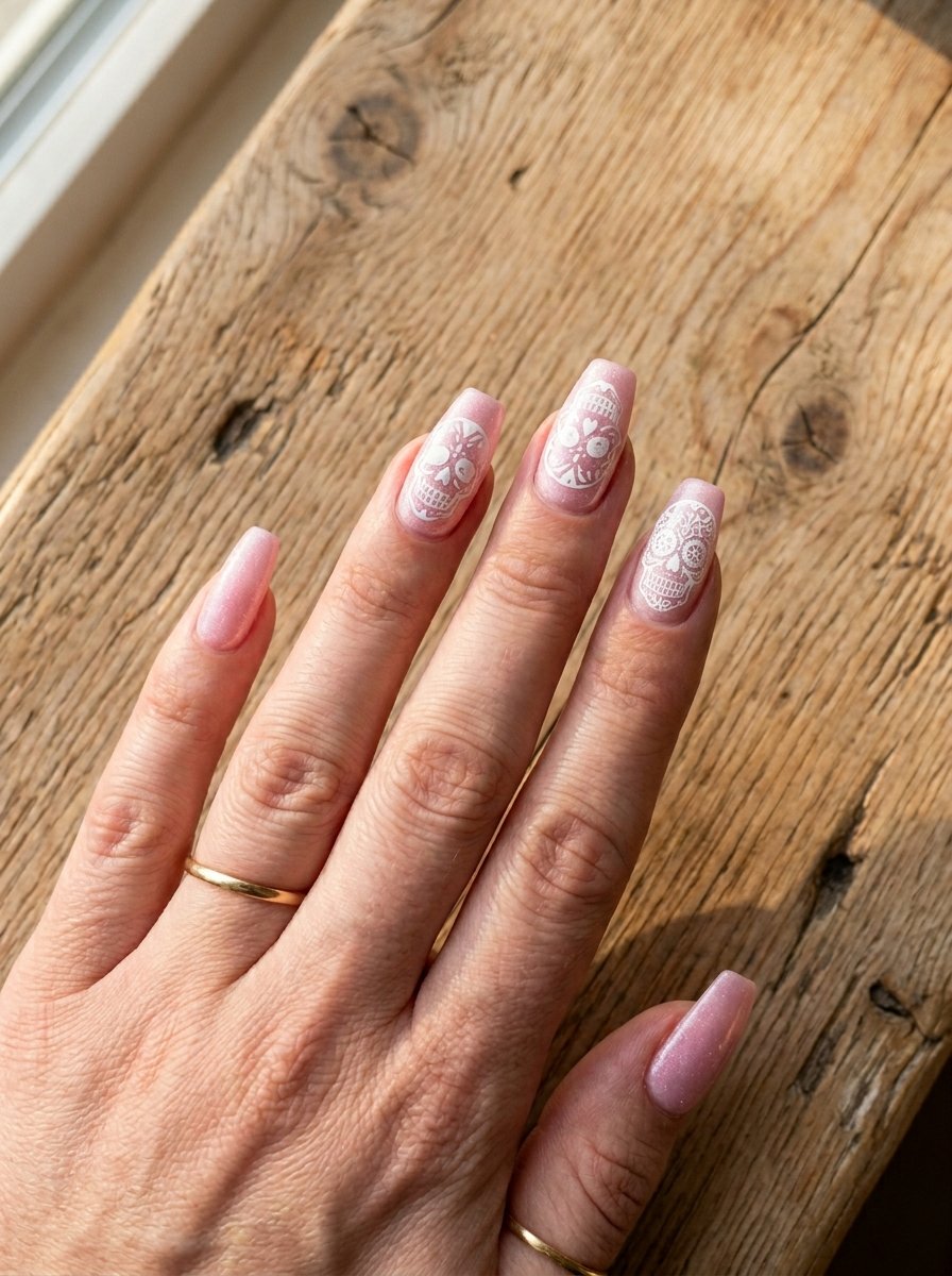 Pastel Pink Skull Nails