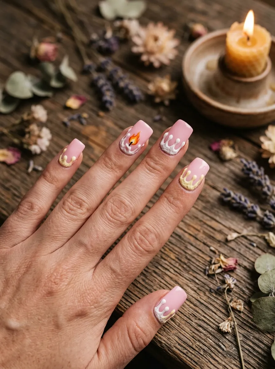 Pink Drip Candle Wax Nails