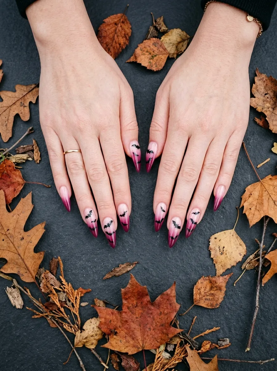 Pink Ombre with Black Bat Silhouettes