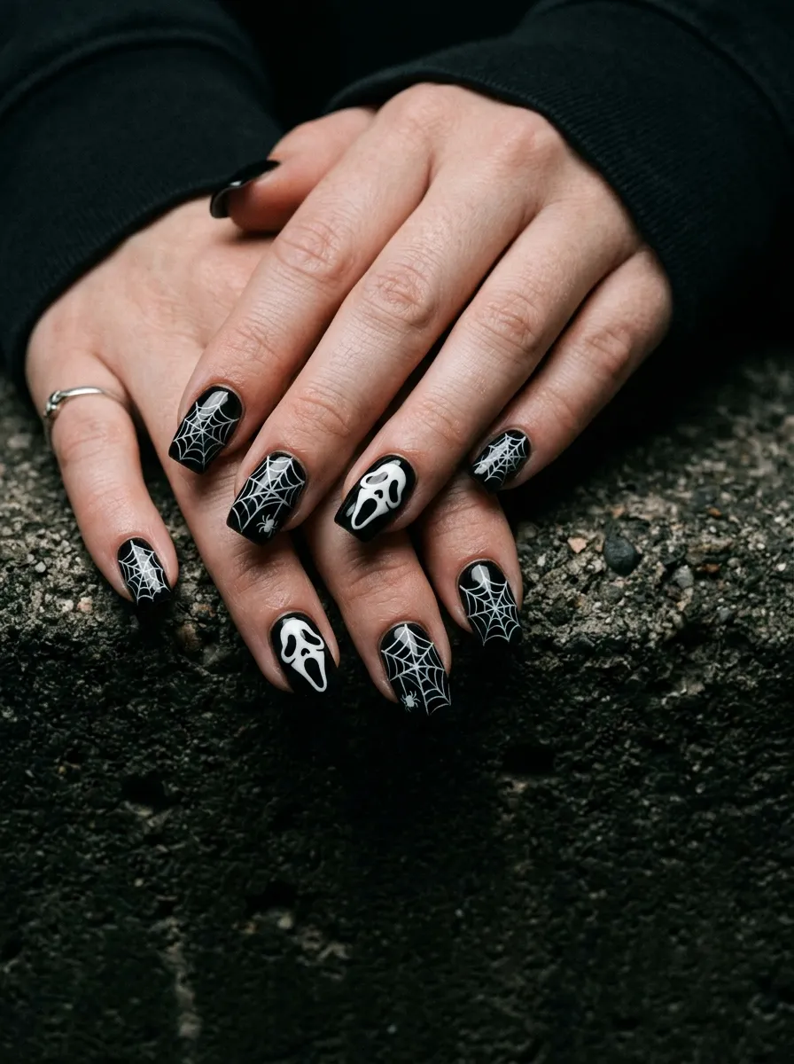 Spider Web Ghostface Nails