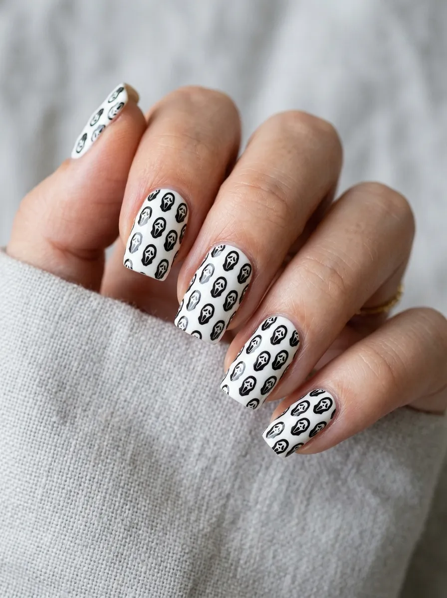 Stamped Ghostface Pattern Nails