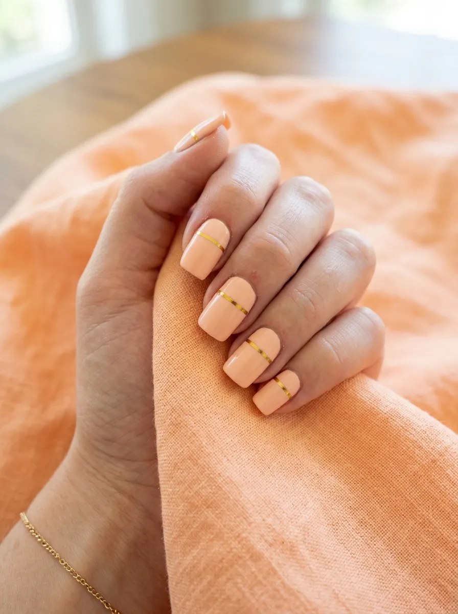 Pale Peach with Thin Gold Line Accent