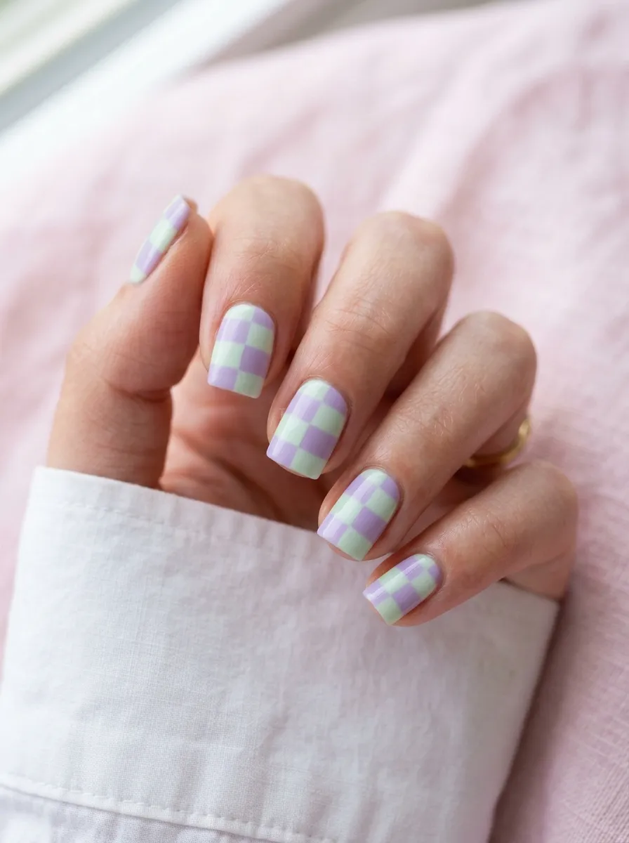 Pastel Purple and Green Checkerboard