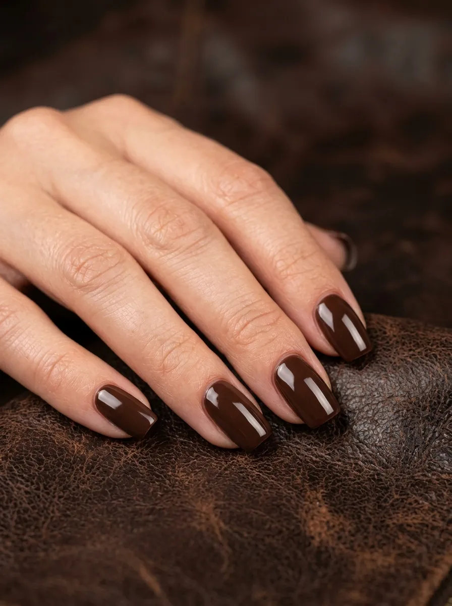 Chocolate Brown Square Nails