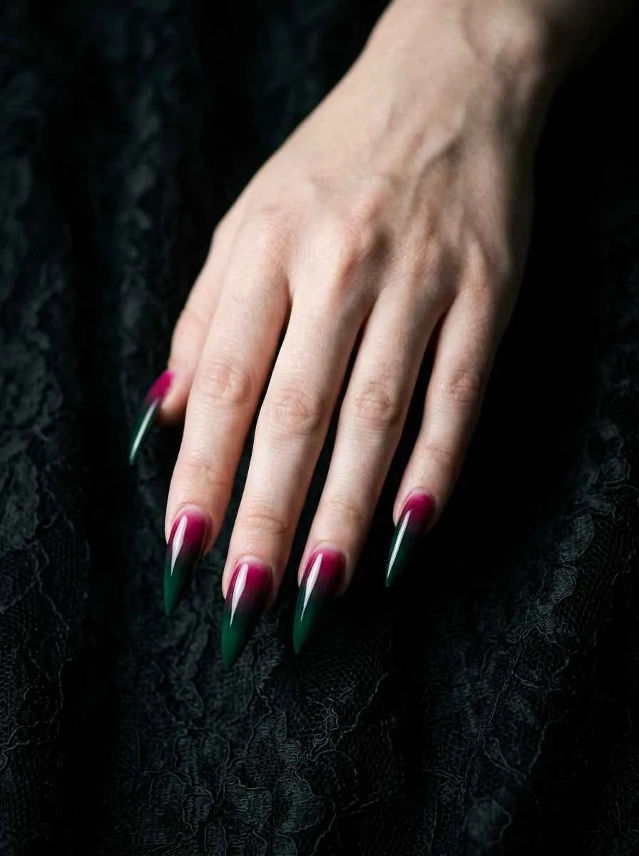 Dark Pink to Emerald Green Gothic Ombre