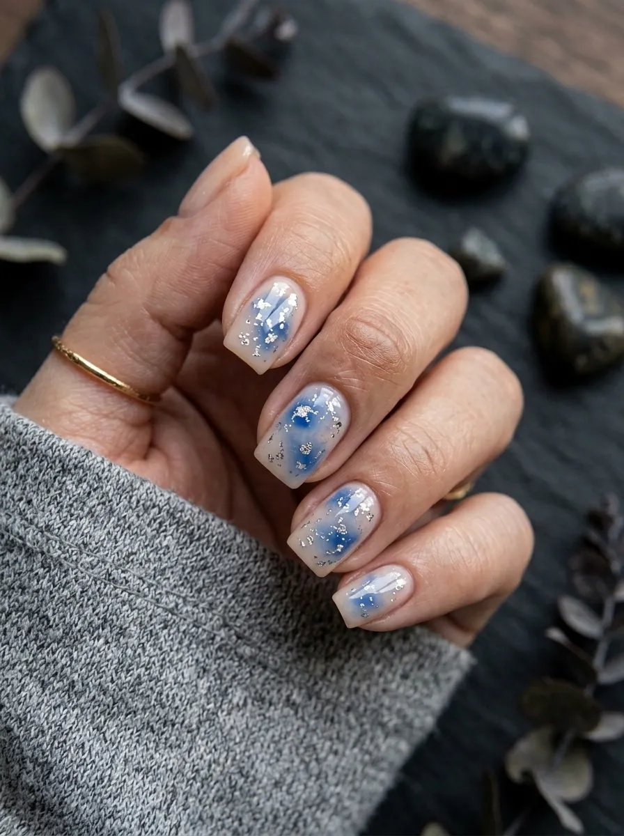 Blue Aura With Silver Foil Flecks