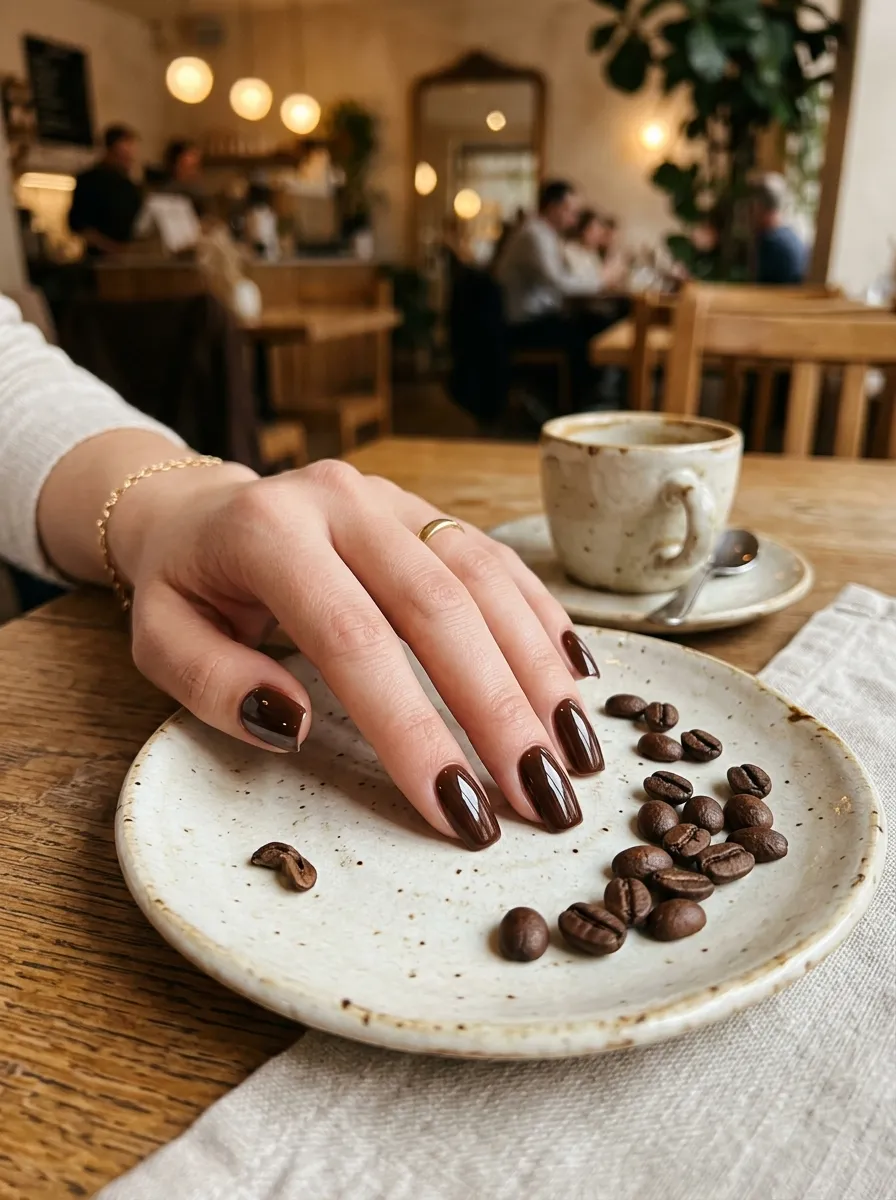 Glossy Chocolate Brown Nails