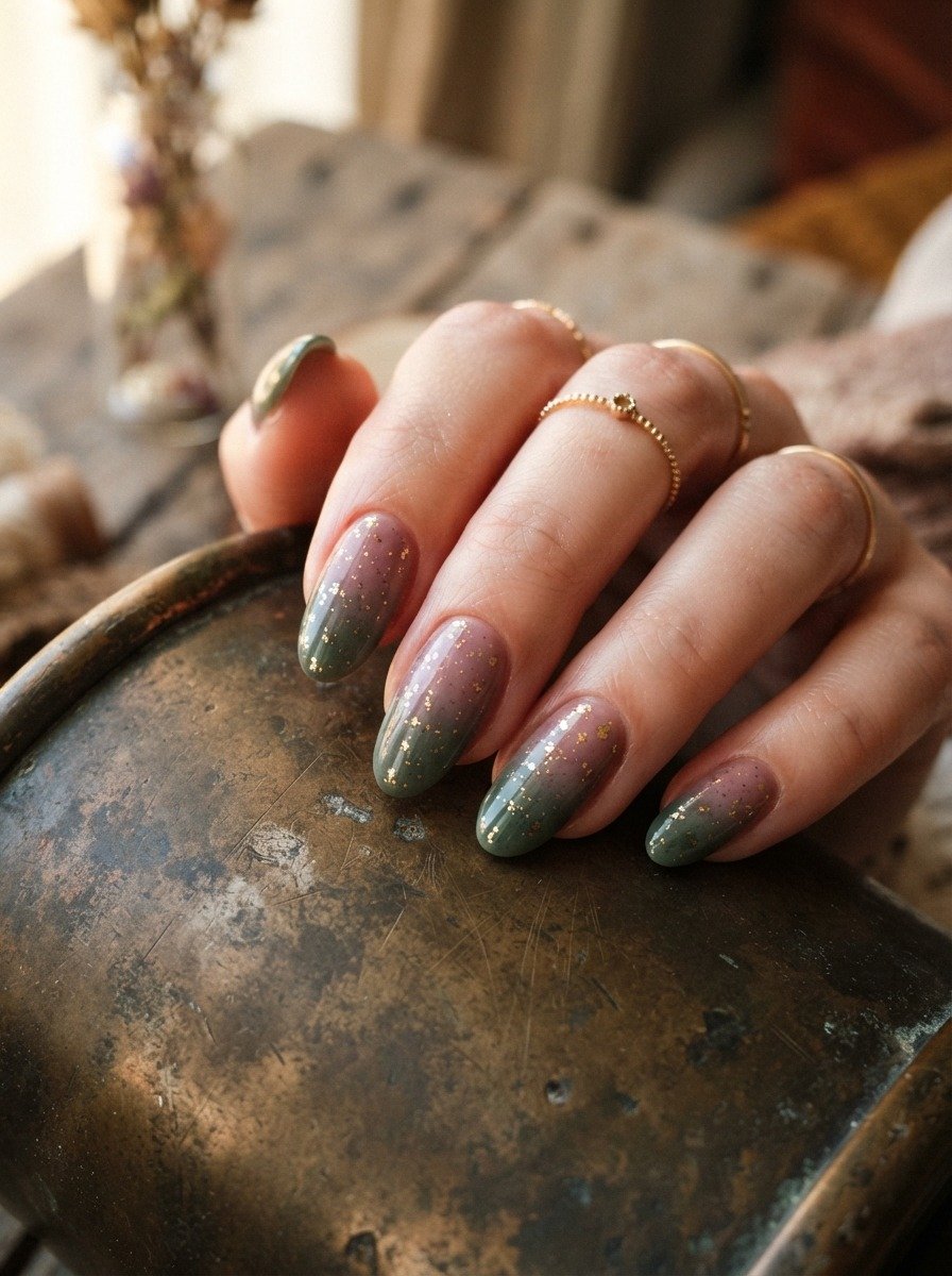 Mauve Pink to Sage Ombre With Gold Foil