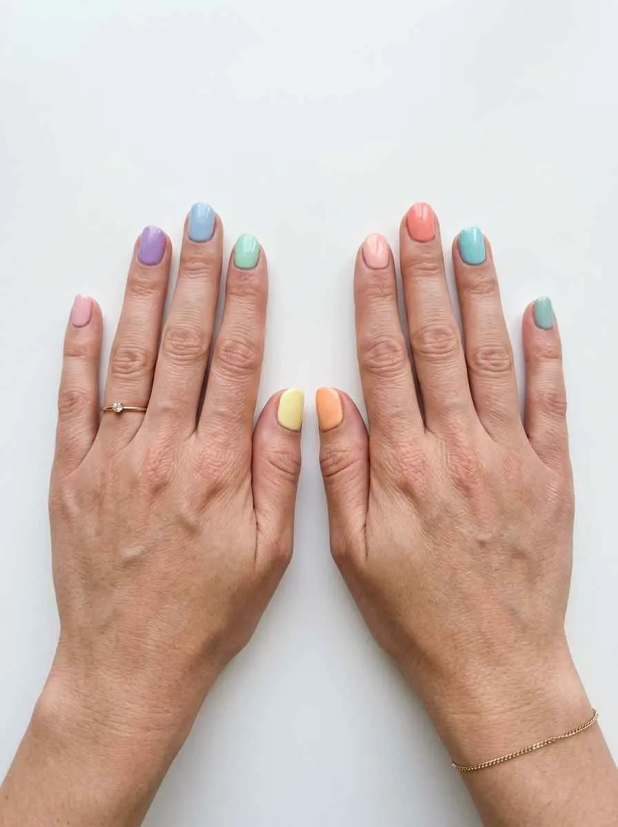 Pastel Rainbow Ombre Across All Ten Nails