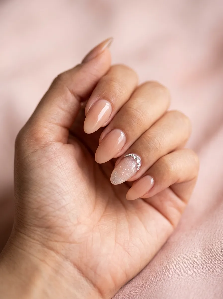 Nude Nails with Rhinestone Accent