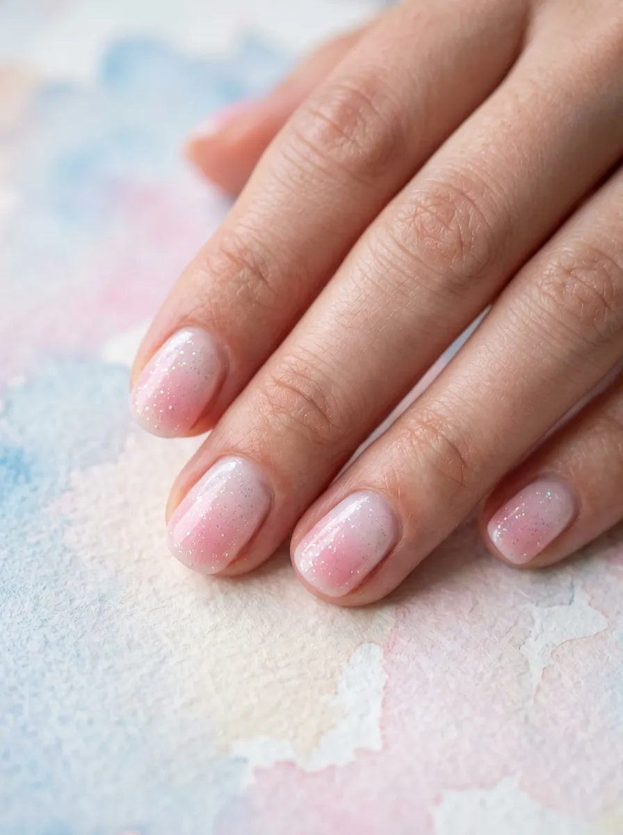 Watercolor Pink and White Ombre with Glitter Wash
