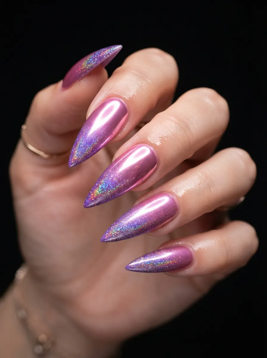 Chrome Pink to Holographic Purple Ombre