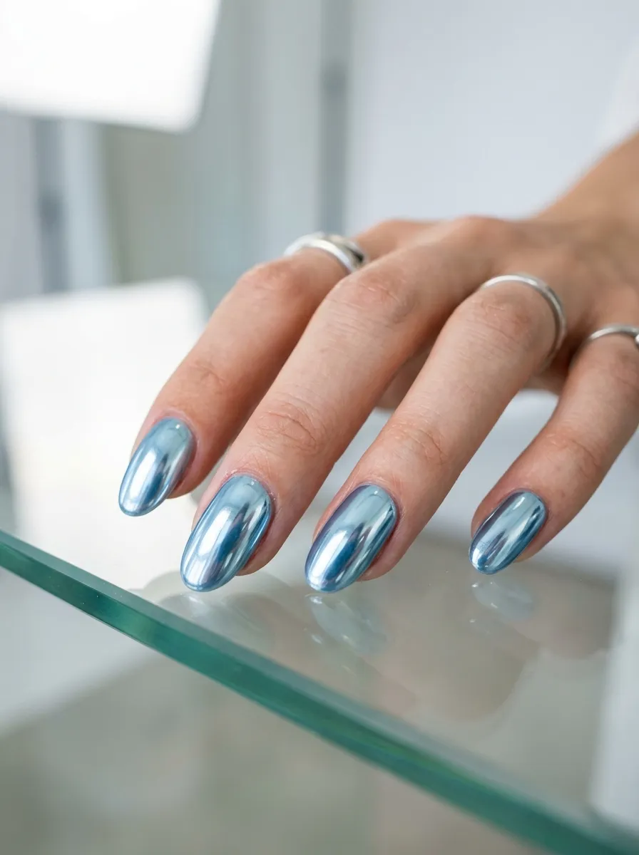 Light Blue Chrome Nails