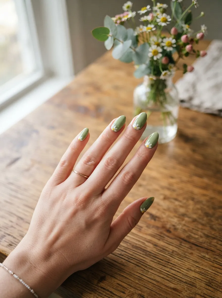 Matcha Green with Tiny Daisies