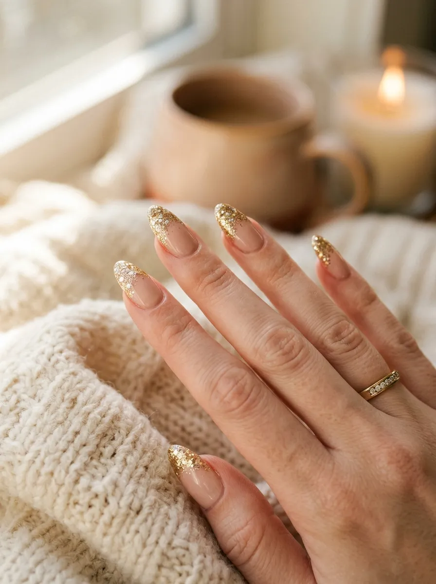 Glitter Dipped Almond Nails