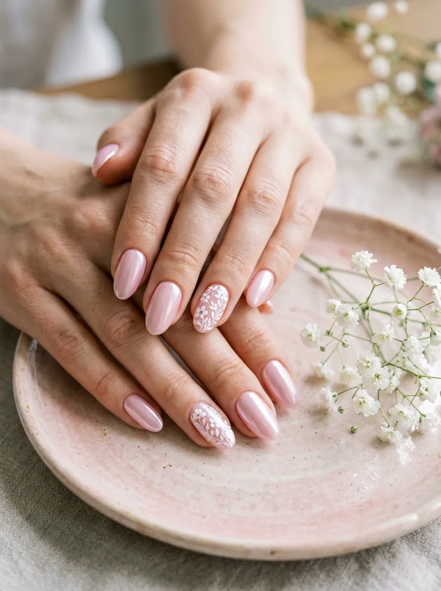 Pastel Pink Chrome With Floral Detail