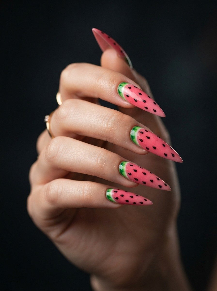 Watermelon Stiletto Nails