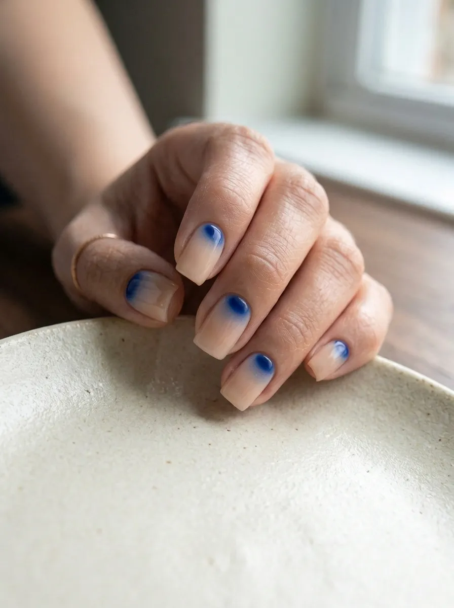 Blue Aura Half-Moon Nails