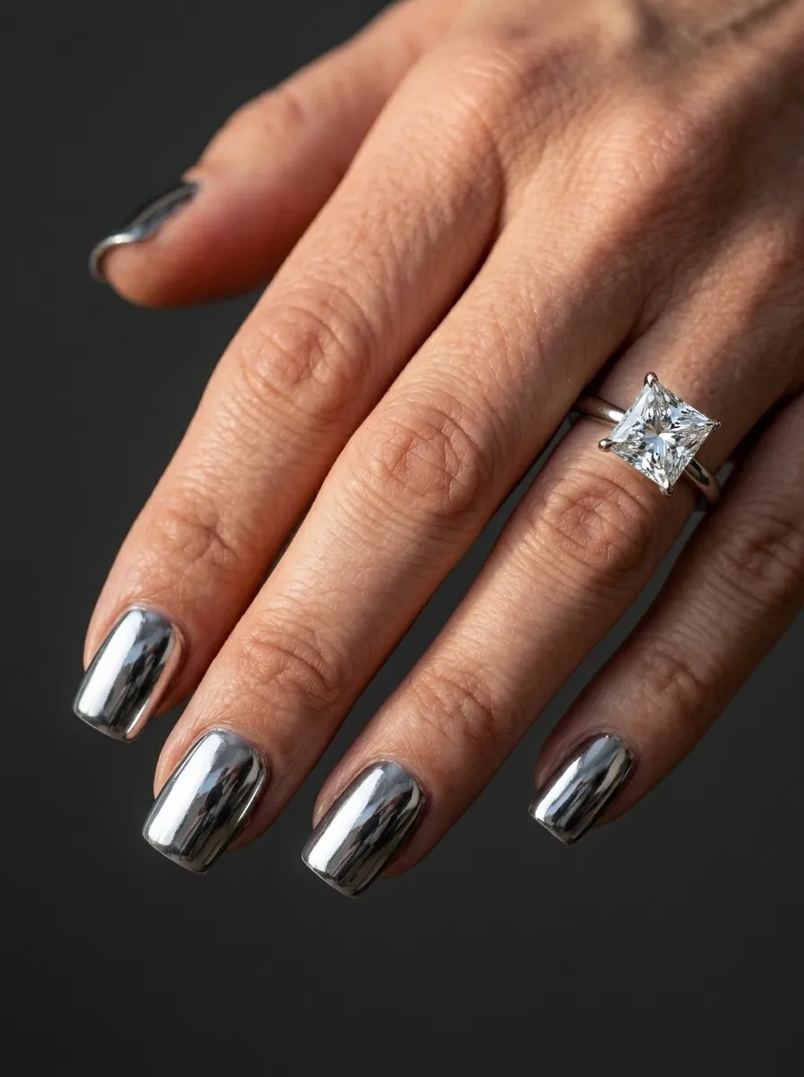Chrome Silver Square Nails