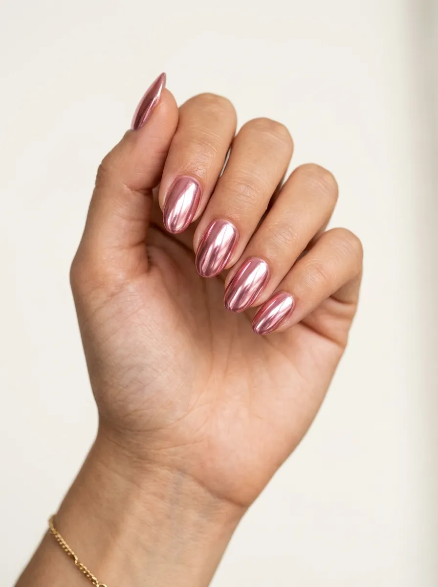 Pink Chrome Mirror Nails
