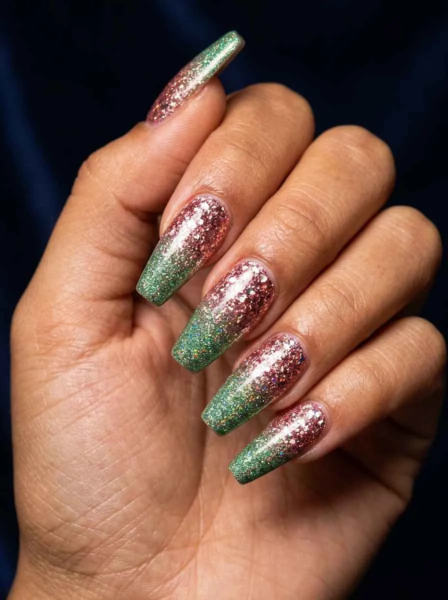 Glitter Pink to Green Ombre