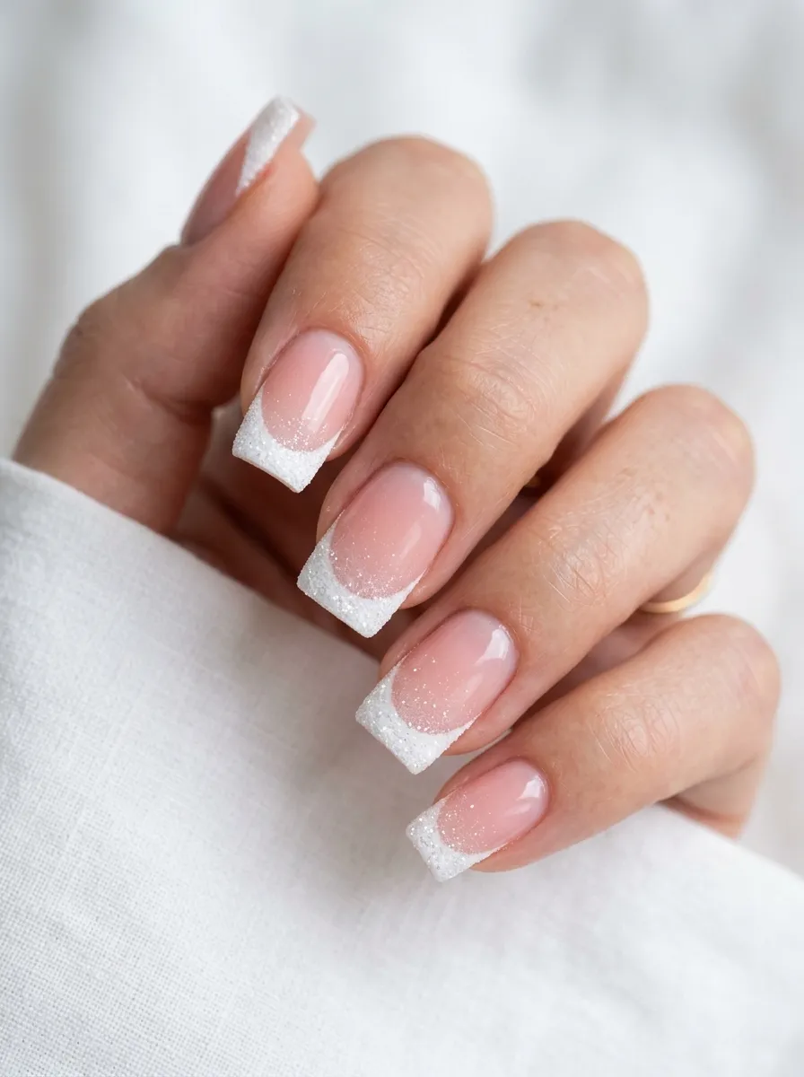 French Tip Glitter With Pink Ombre Base