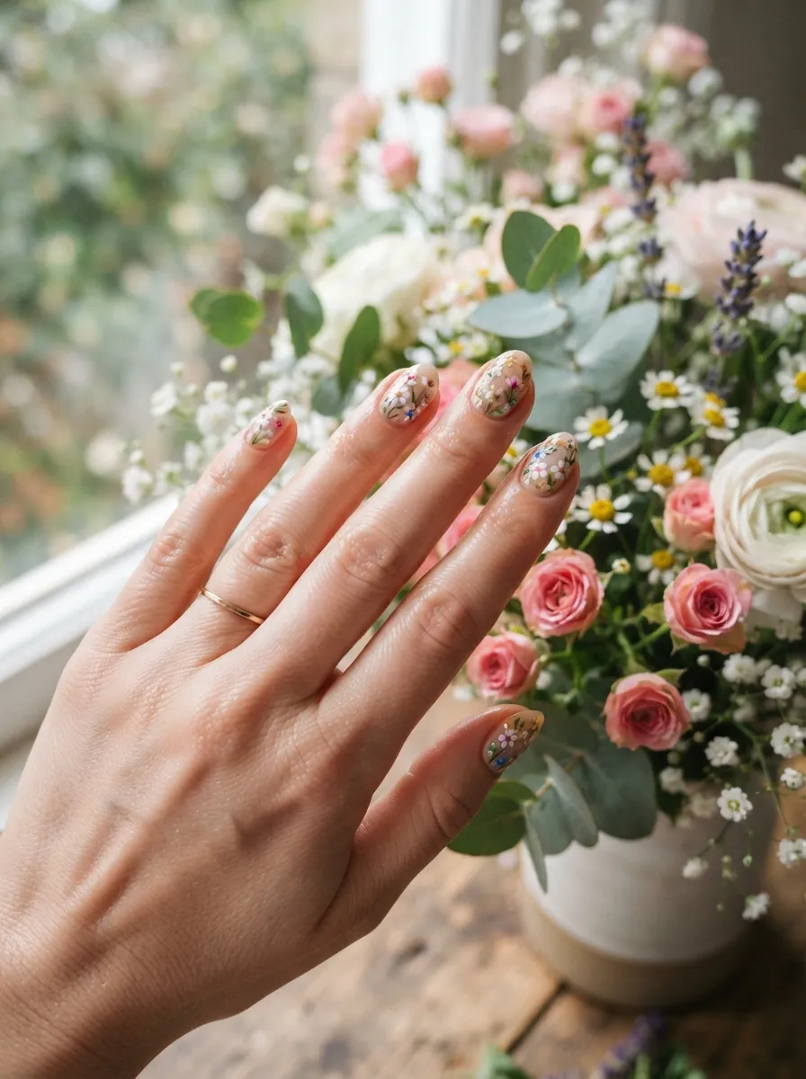 Delicate Floral Hand Painted Nails