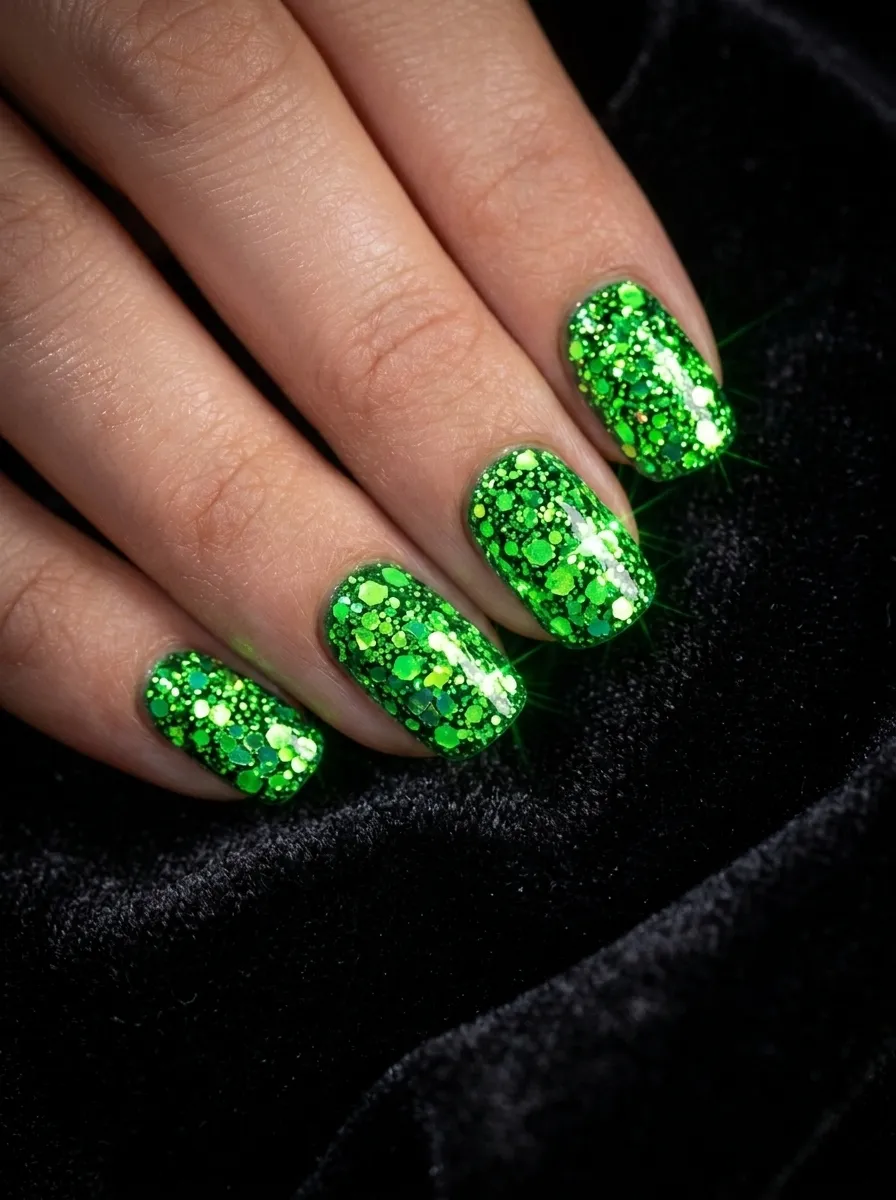 Beetlejuice Green Glitter Nails