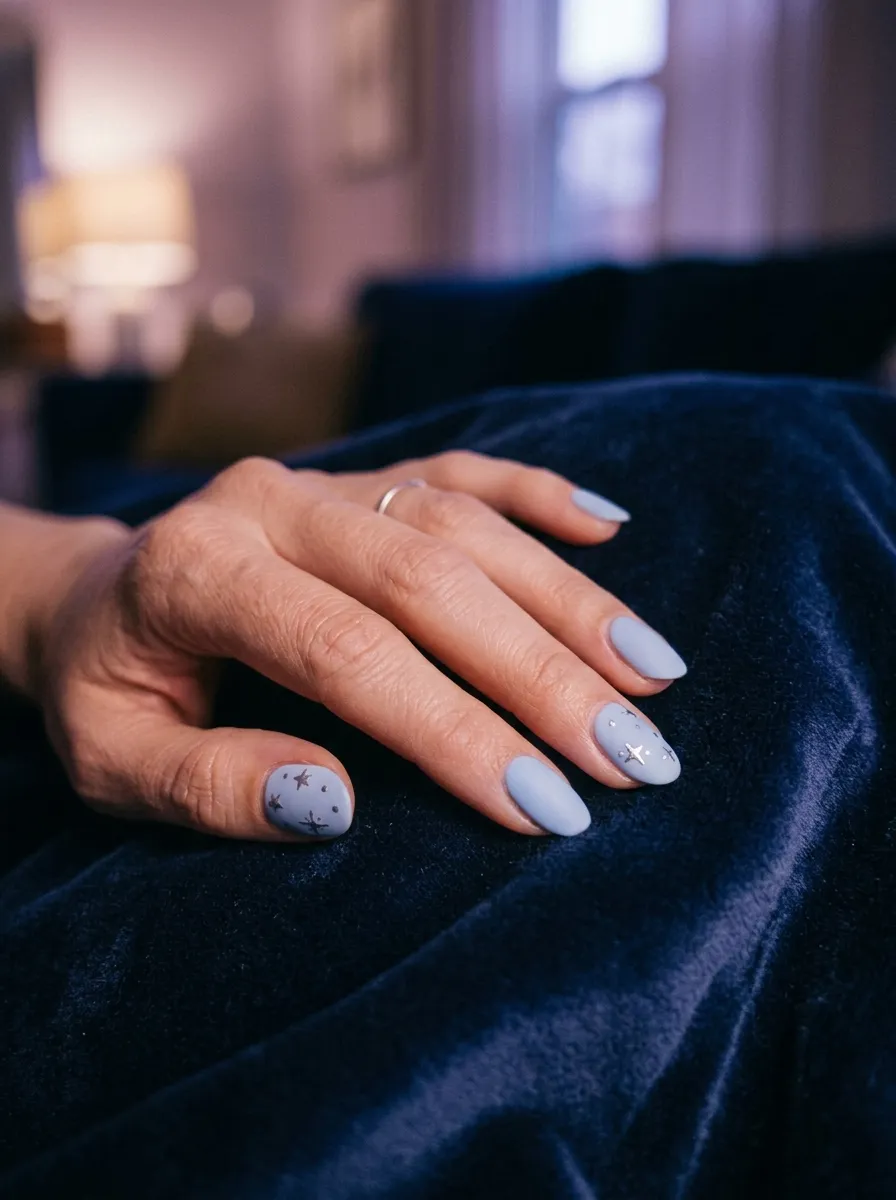 Baby Blue with Dainty Silver Stars
