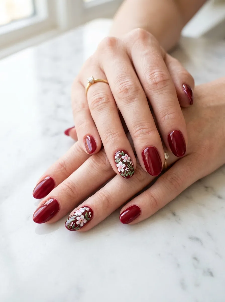 Red Floral Nail Art