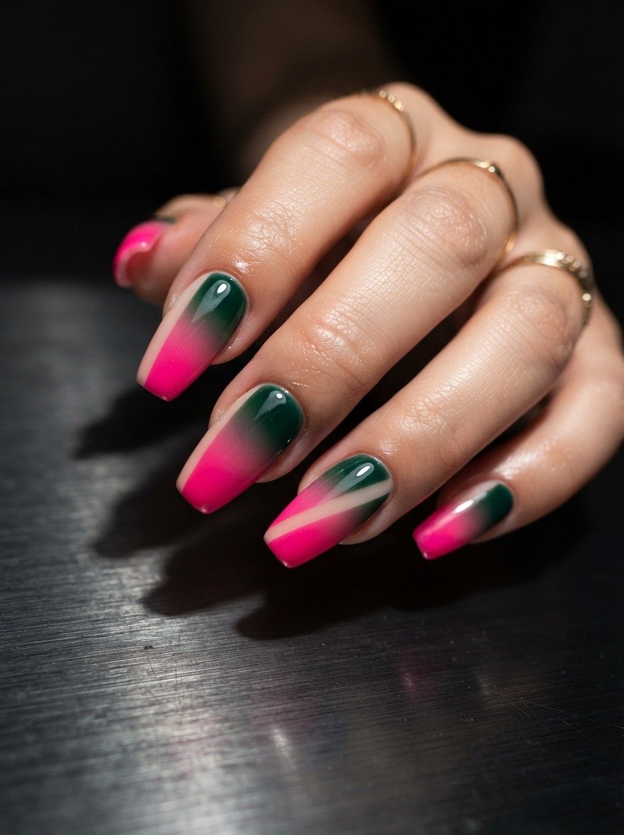 Hot Pink to Dark Green Ombre With Negative Space