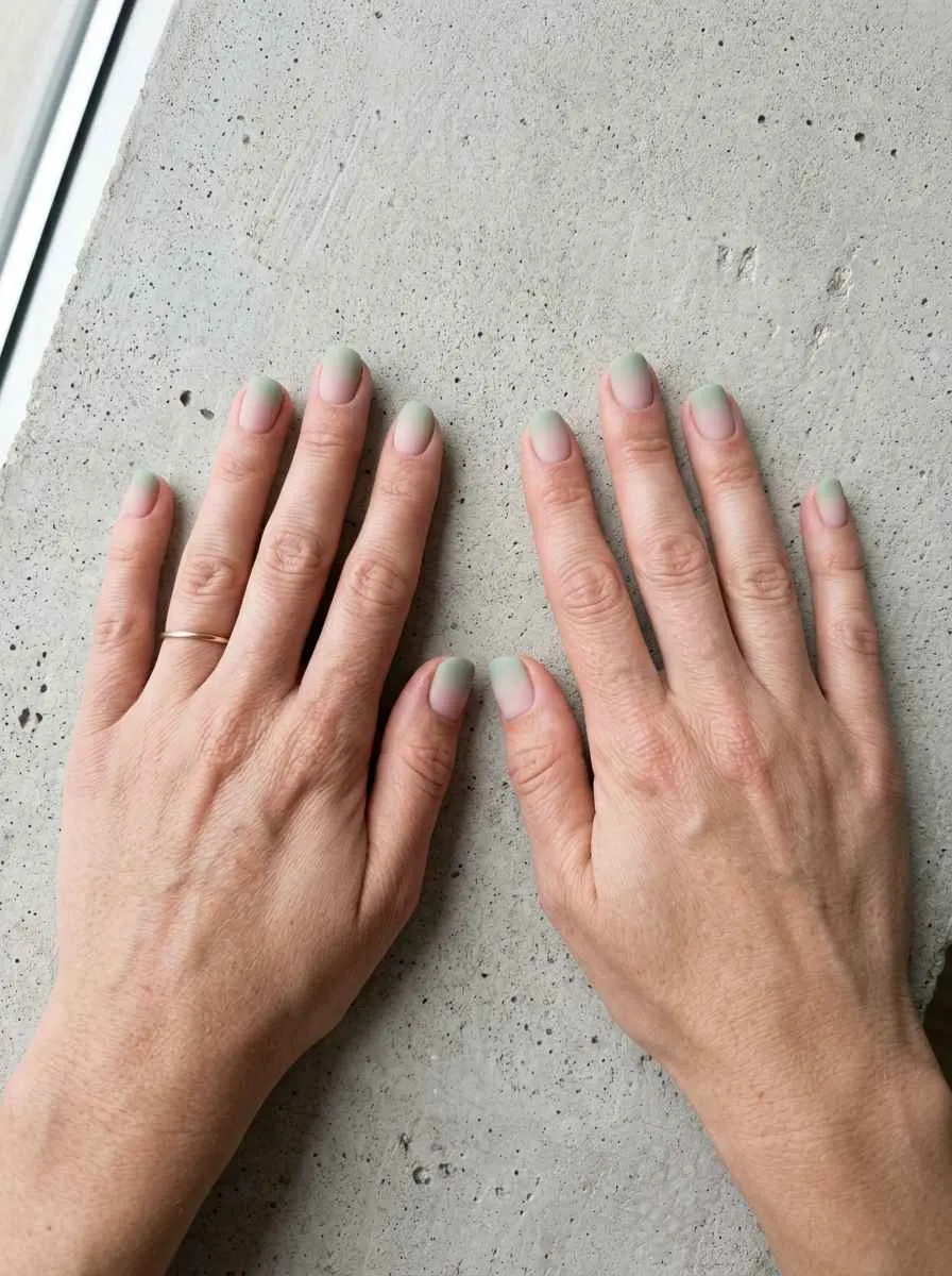 Short Pink to Green Ombre Nails
