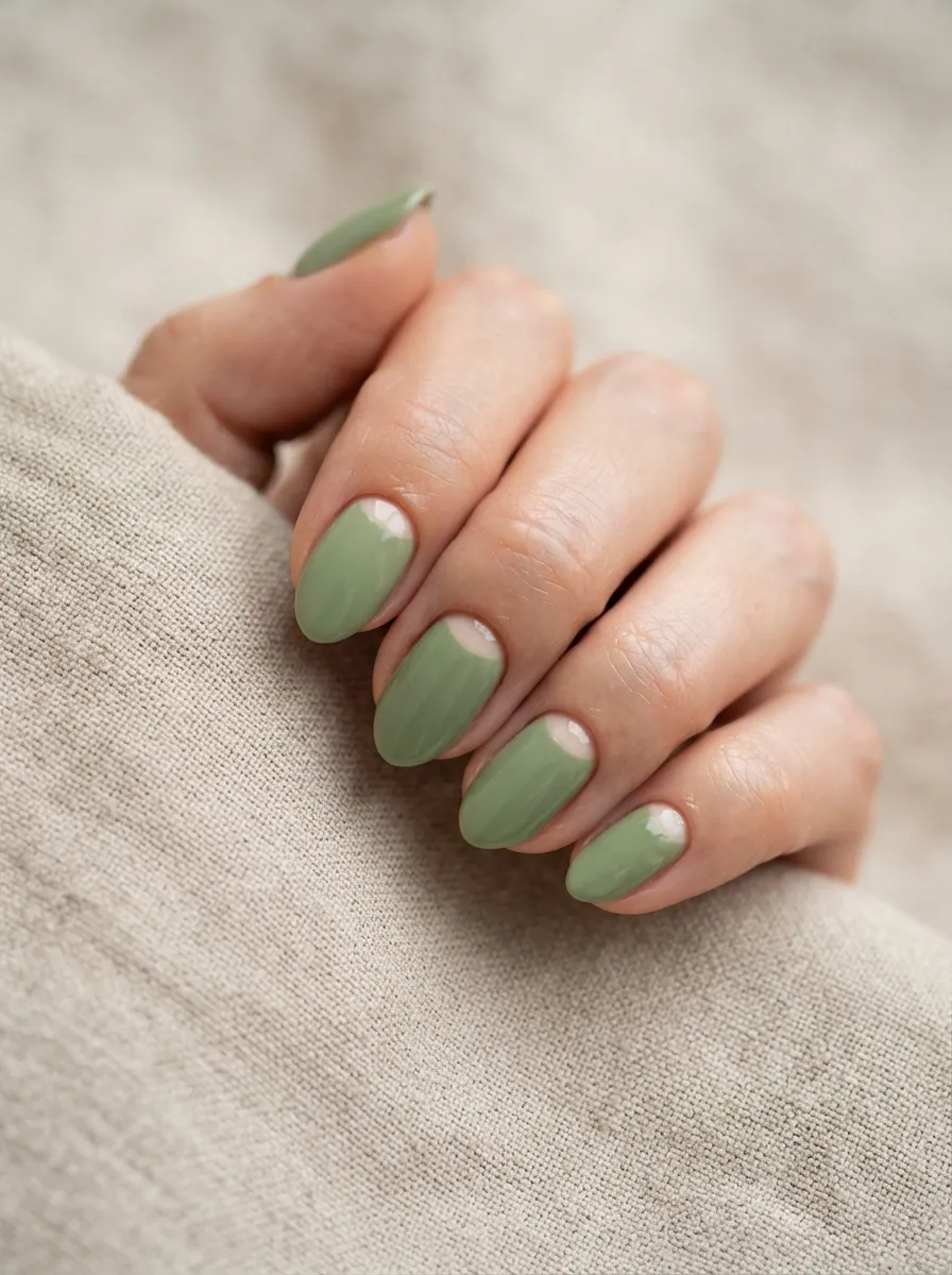 Matcha Green Half Moon Nails