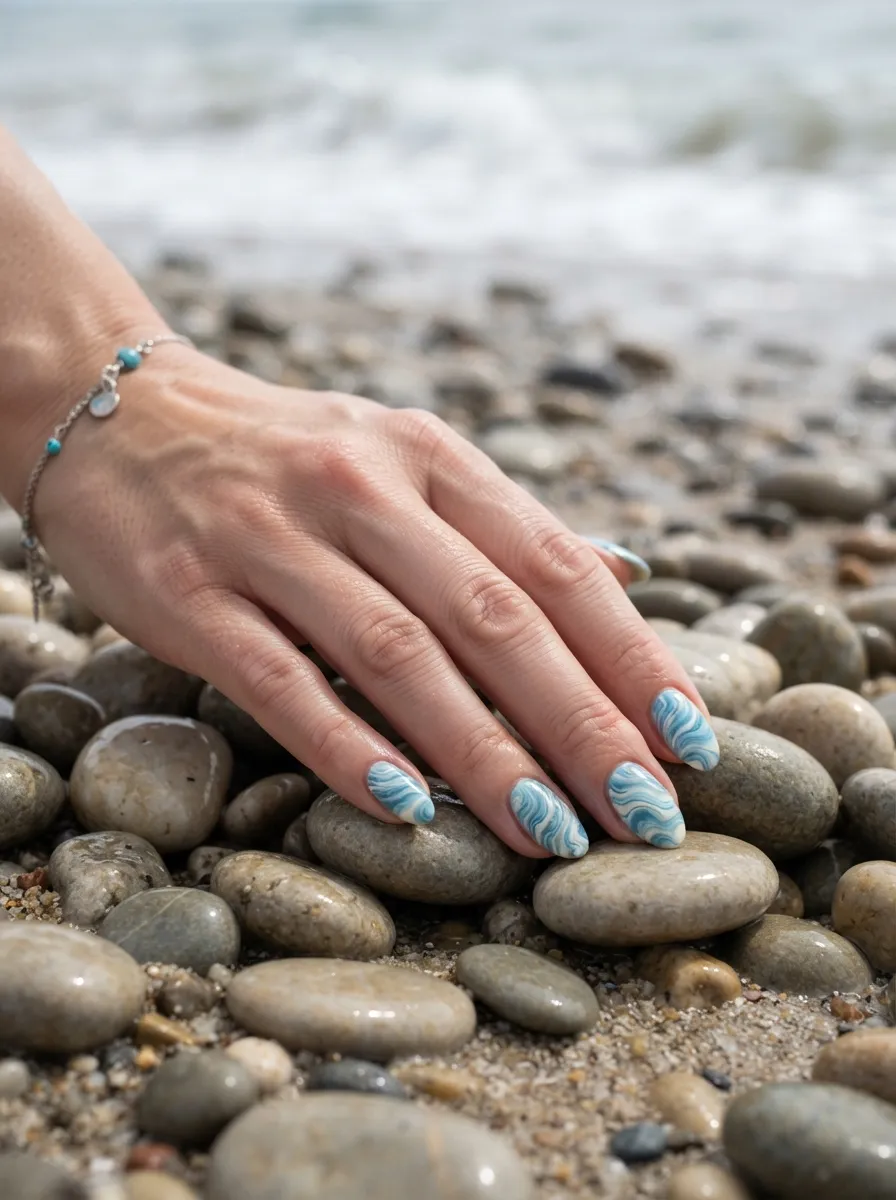 Beachy Marble Nails