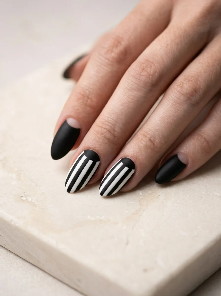 Striped Half Moon Nails