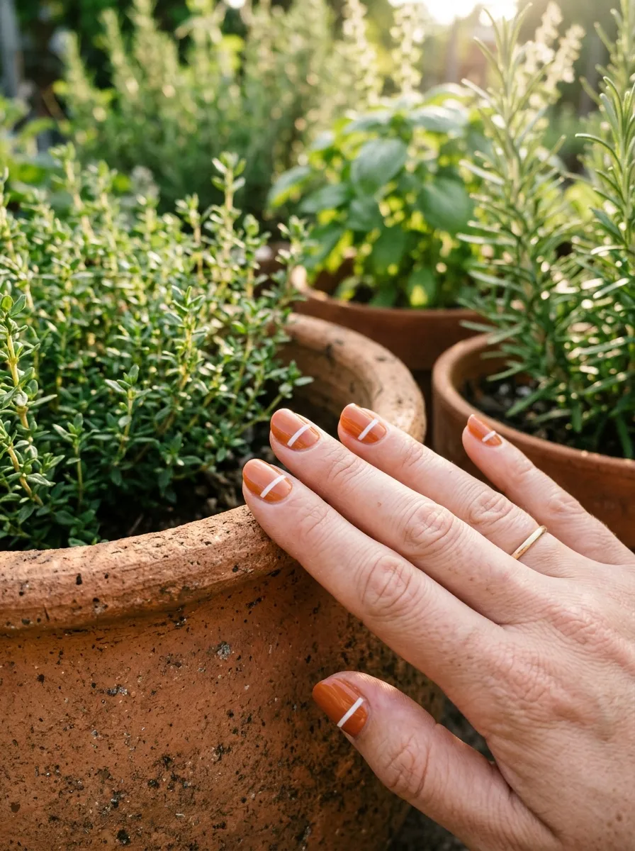 Terracotta with Thin White Stripe