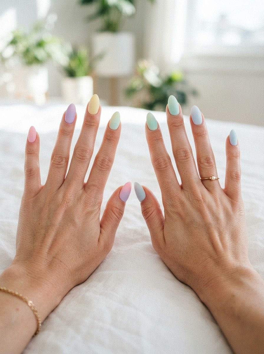 Pastel Rainbow Ombre With Pink and Green Anchors