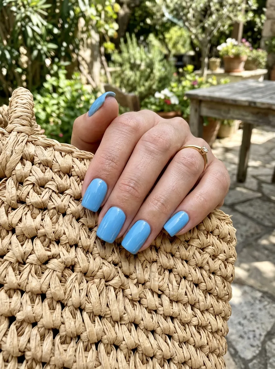 Sky Blue Squoval Nails