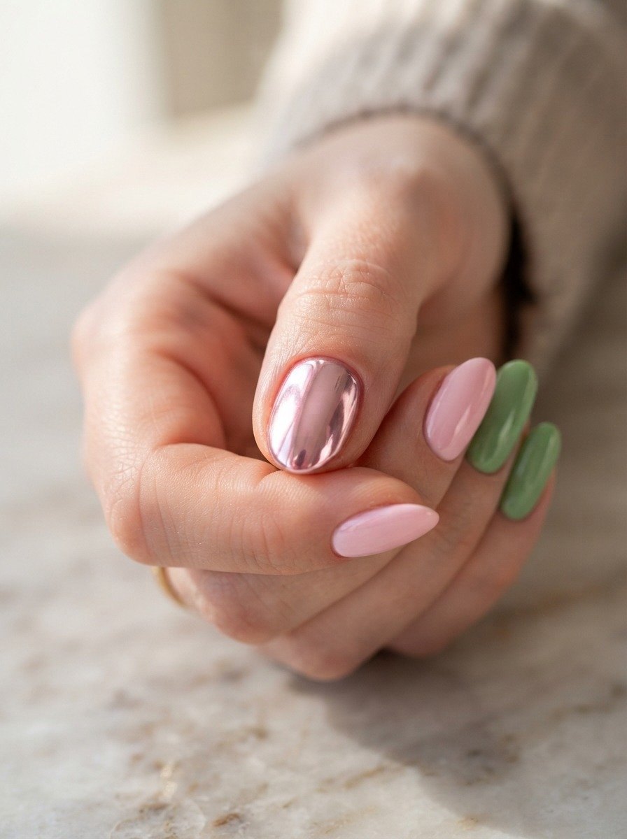 Watermelon Chrome Accent Nail