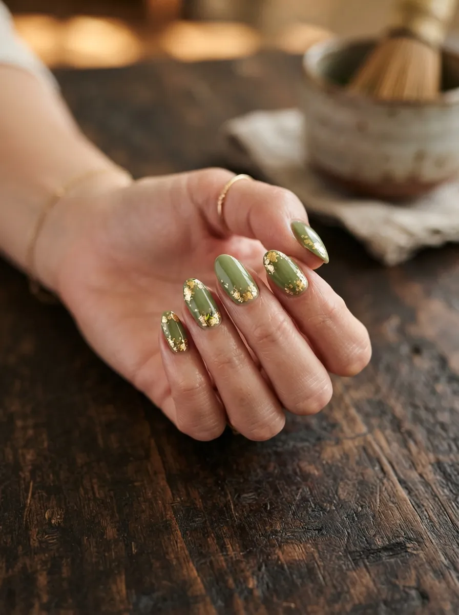 Matcha Green with Gold Foil Flakes