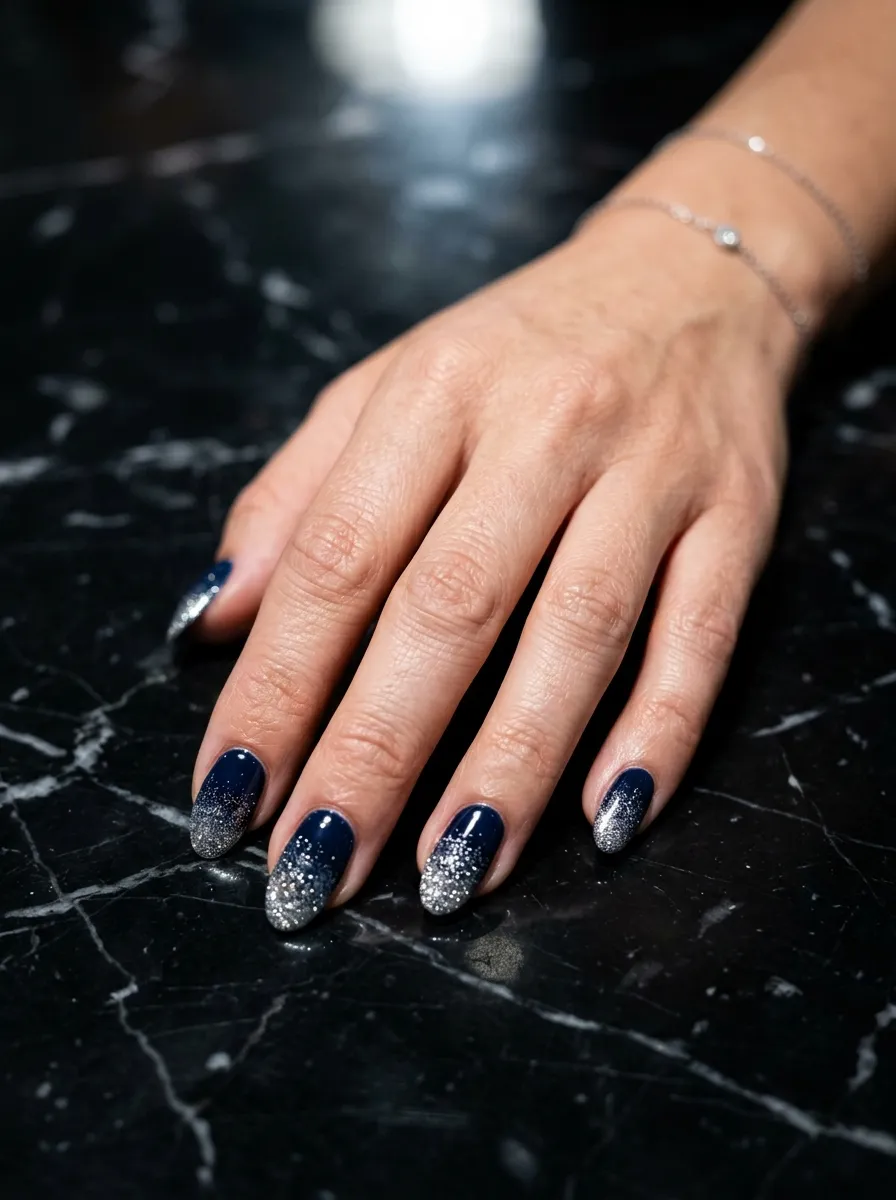 Deep Navy with Glitter Tips