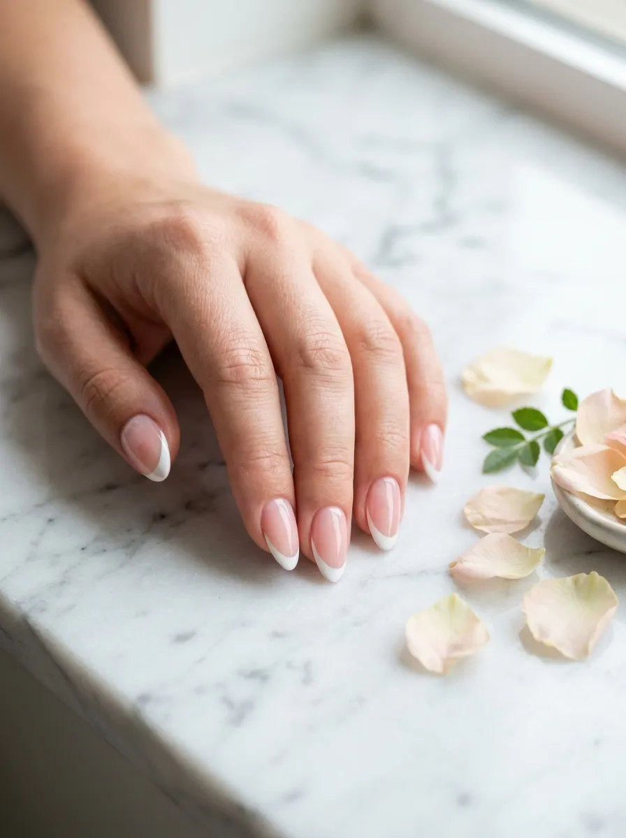 French Manicure on Almond Nails