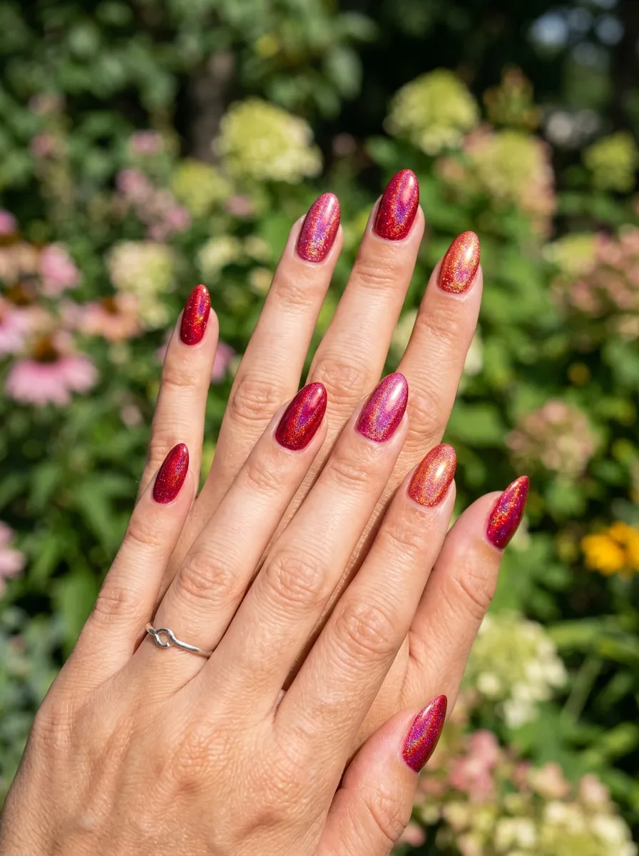 Red Holographic Nails