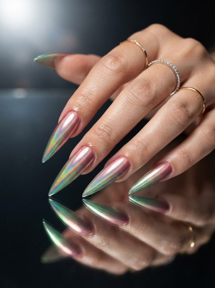 Chrome Pink to Holographic Green Ombre