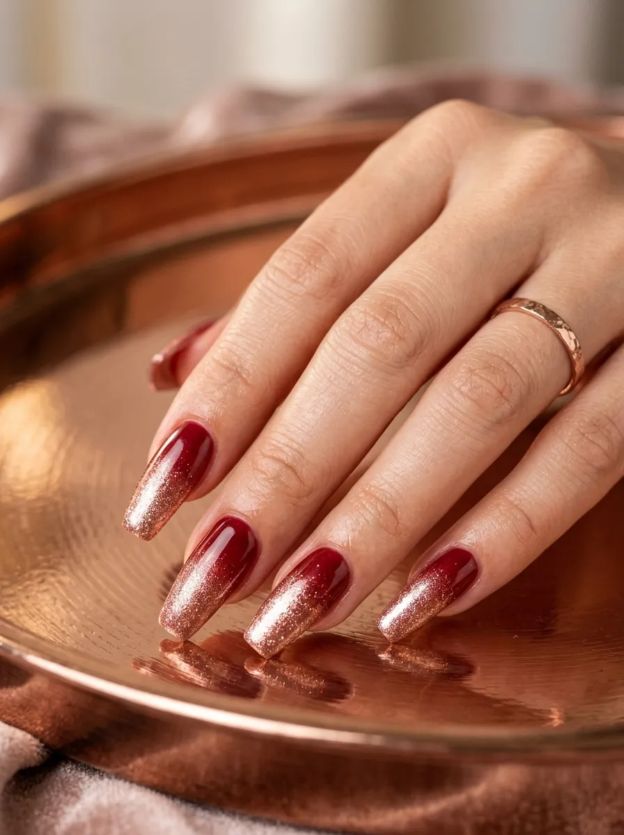 Red Ombre With Rose Gold Shimmer